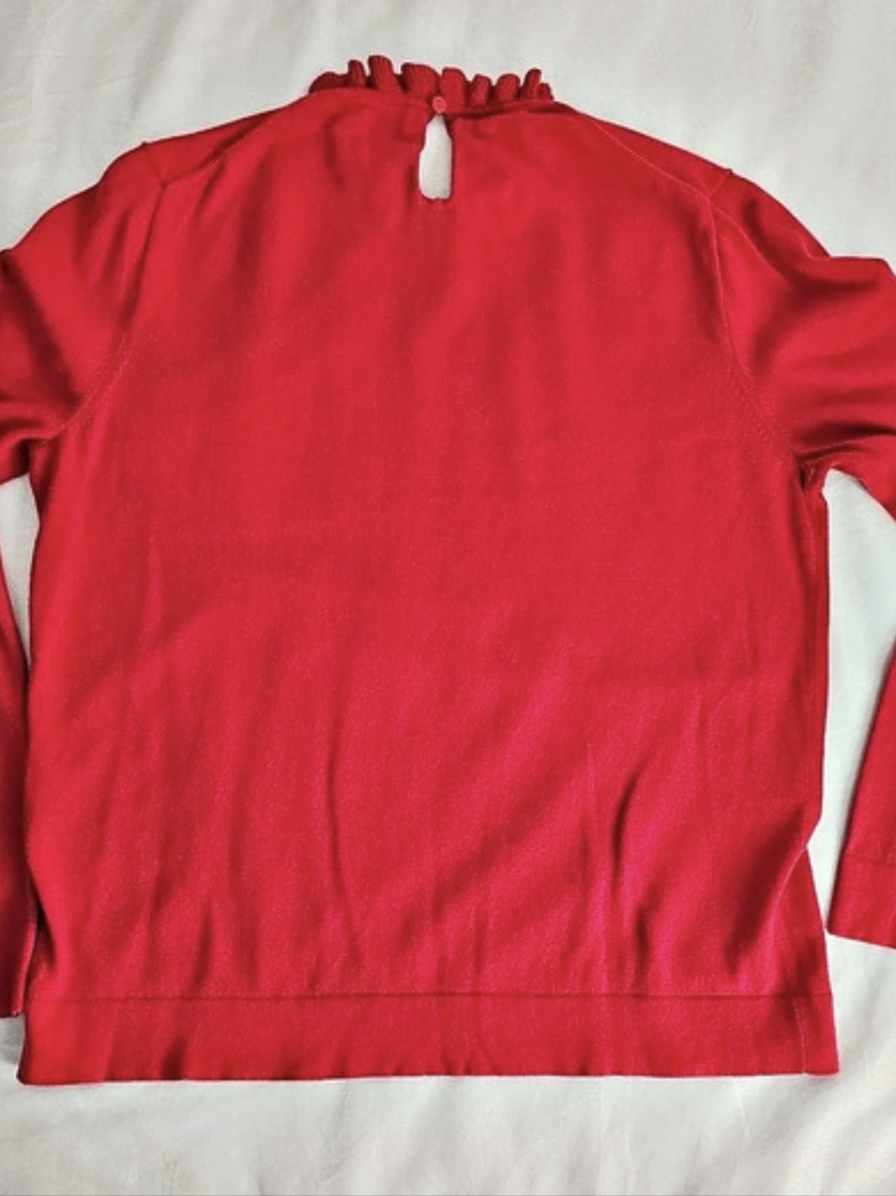 J.Crew Ruffleneck Sweater Ruffled Neck Cotton Red Large - Picture 2 of 7